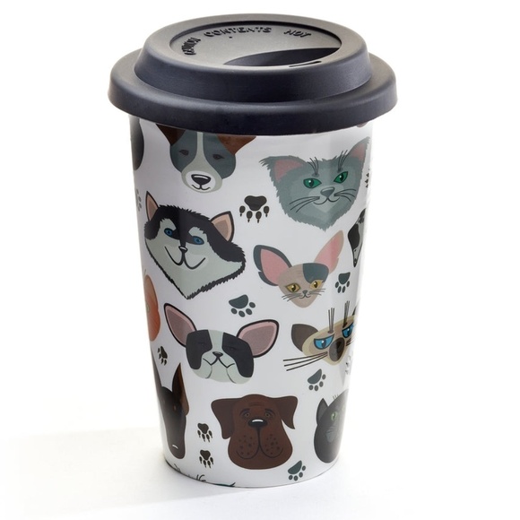 Pet Lover 12oz Travel Mug Double Walled Ceramic Covered Silicone Lid To Go Cup - Picture 1 of 6